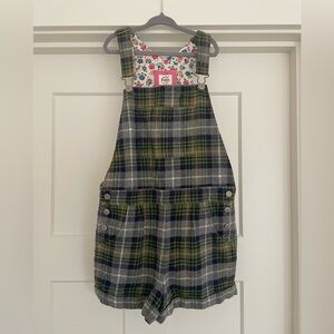 Mini Boden plaid wool overall shorts